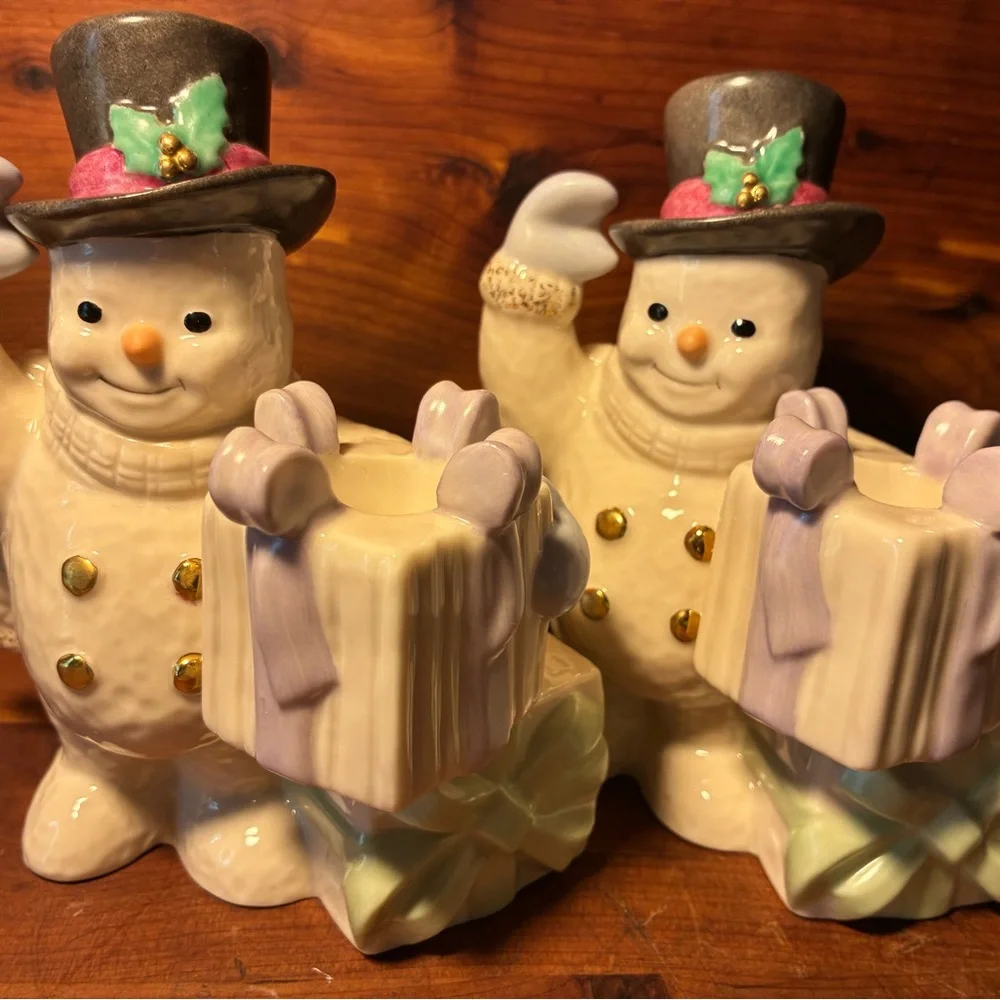 Lenox The Snowman Candlesticks Christmas Candle Stick Holders Set Of 2 - Picture 2 of 10